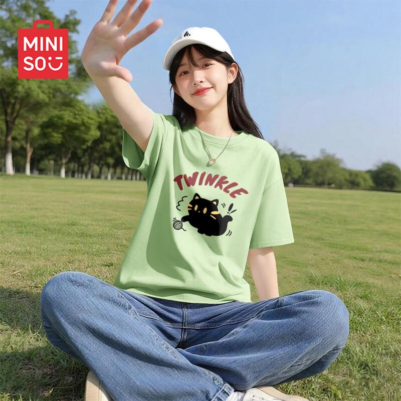 Женская хлопковая свободная футболка с коротким рукавом MINISO S