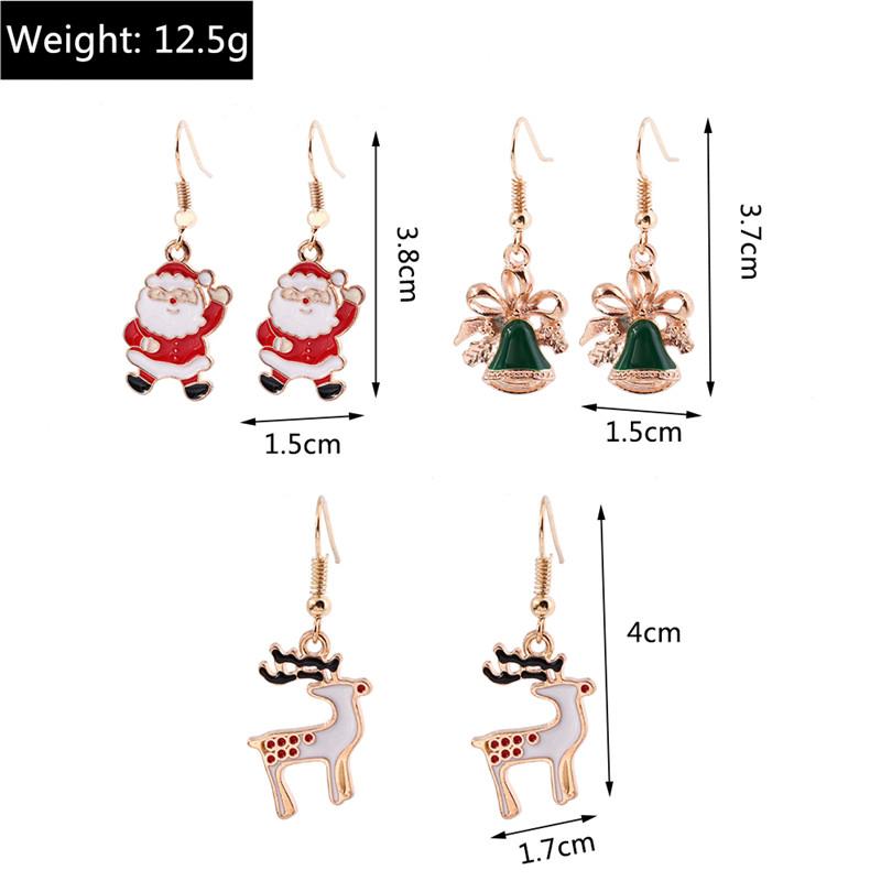 3 pairs/Set Christmas Santa Claus Earrings Bells Elk Dangle Earrings for Women Girls X'mas New Year Jewelry Gifts