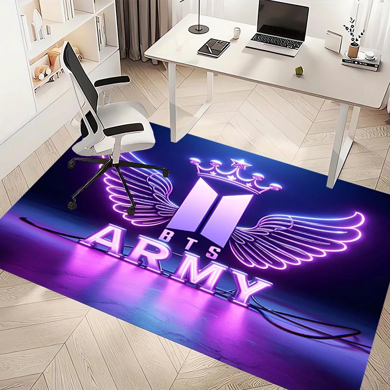 1pc BTS logo Print Area Rug - Soft, Washable Non-Slip Indoor Mat, Living Room, Home Office Decorative Rug,Office Decorative