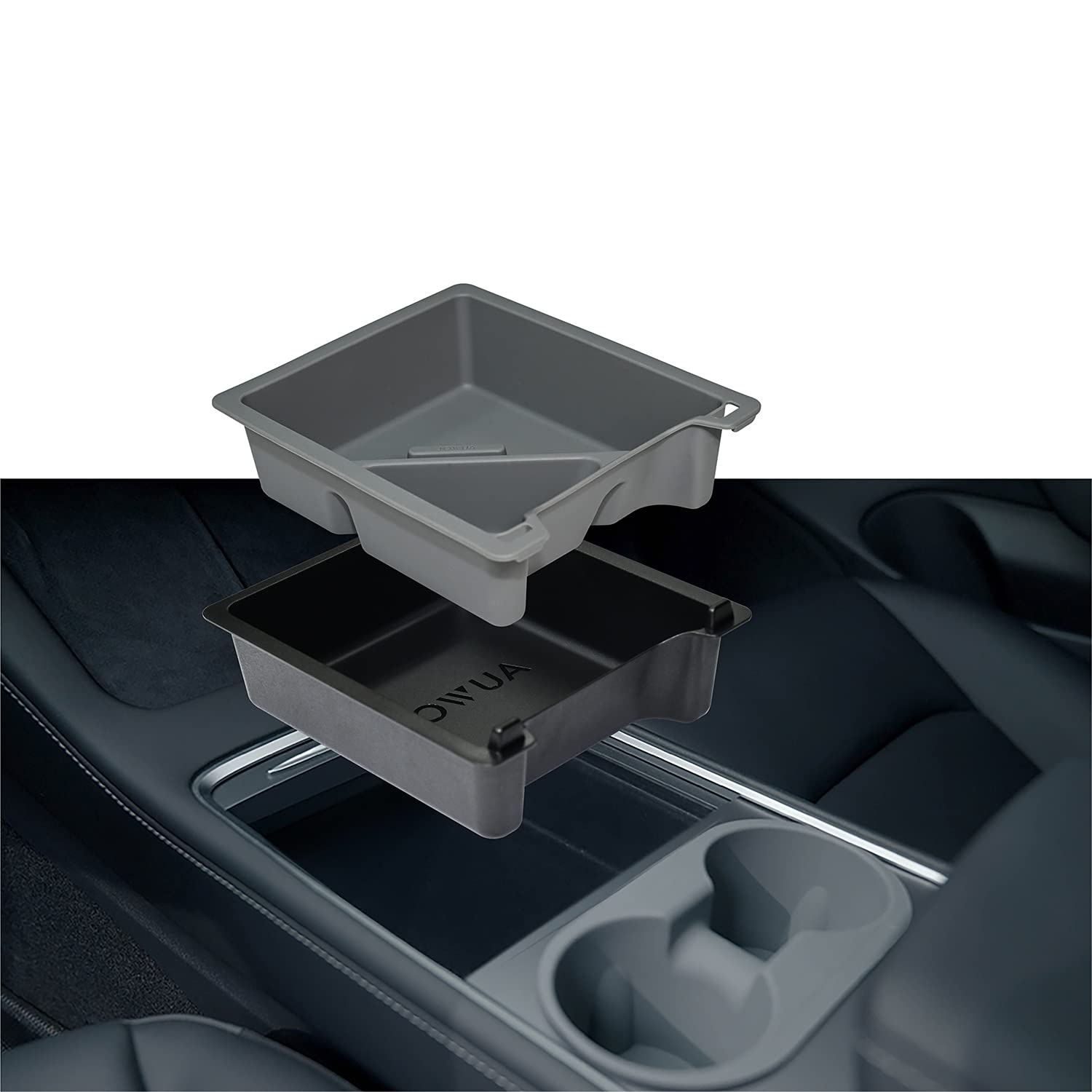 

Jowua 2021-2023 Tesla Model 3 Model Y Органайзер-лоток для центральной консоли Аксессуар Моющийся силикон 2 Compartments серый