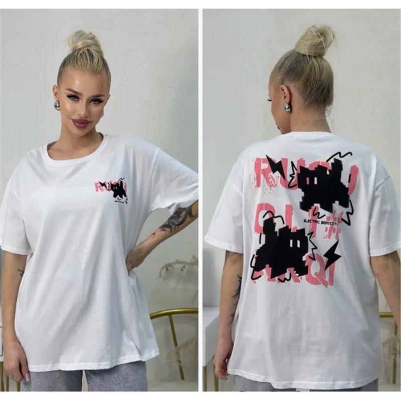 

Мультяшная повседневная футболка в европейском и американском стиле: Стройнящий, Модный, Универсальный Extra Large белый