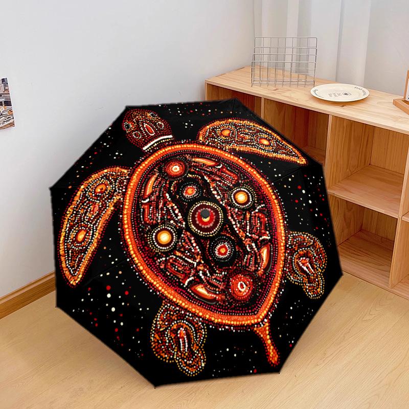1 Stück Automatischer Faltregenschirm - Verziertes Schildkrötenmuster, Tragbares & Faltbares Design mit 8 Speichen, Weihnachts-Geburtstagsgeschenke