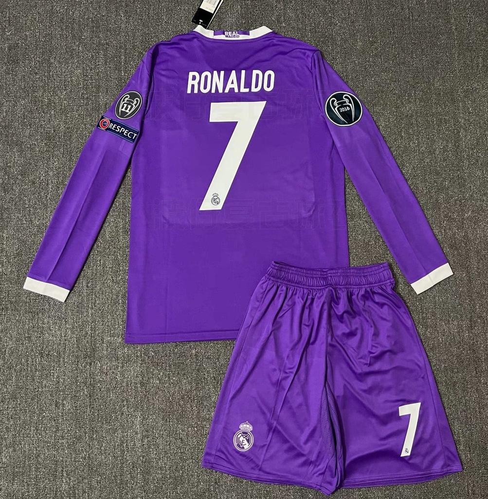 16-17 Champions League Final Edition Lila Auswärts Langarm Trikot Nr. 7 Fußball Trikot Set Trikot Schnelltrocknend