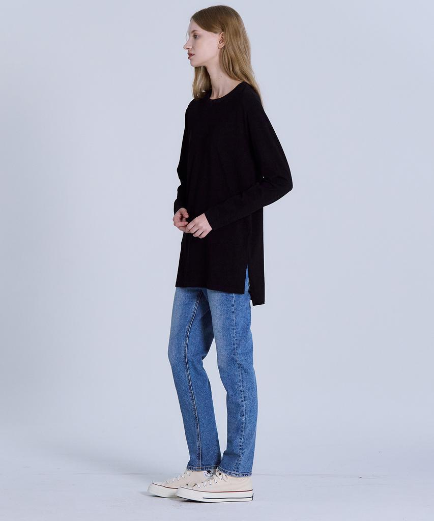 BASIC HOUSE Women'S Cotton Single Layered Long Sleeve T-Shirt Black Lats0217