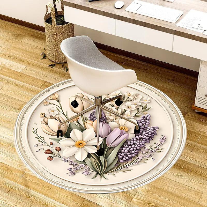1PC Floral Bouquet Non-Slip Floor Round carpet, Office, family, bedroom, Large Area Rug Indoor Rugs,  Durable Polyester-Z0427