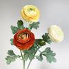 Plastic Material Artificial Flower 2 Head Design Realistic Texture Artificial Ranunculus Asiaticus Silk Fabric Faux Bloom