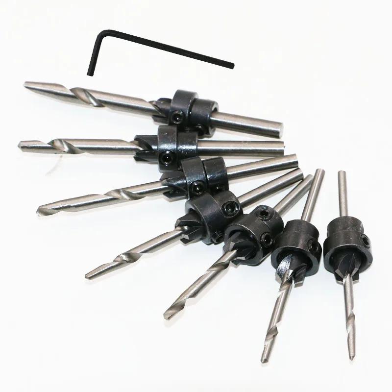 7 Pcs Professional Countersink Drill Bit Set Tampered Drill Wood Screw Drills Stop Collar Woodworking Countersinks Drills Bits