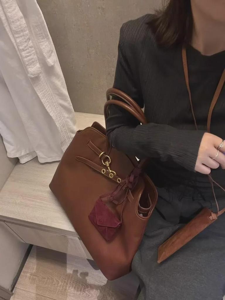 Vintage Koeienhuid Leer Bowling Tote Handtas - Schouder & Onderarm Tas