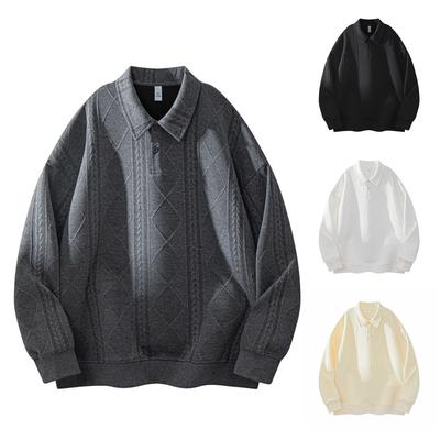 Casual Lapel Muscle Sense Hoodies Retro Sense All-match Long-sleeved  Shirt Loose Fashion Handsome Lapel Top