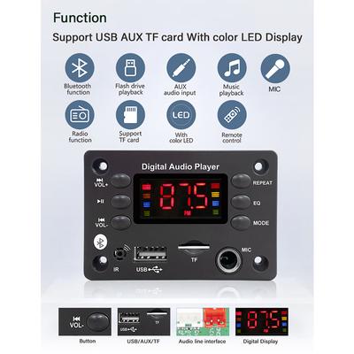 Moduł radia samochodowego Bezprzewodowy Bluetooth 5.3 WMA Dekoder Płyta USB TF FM AUX 12 V Wsparcie Mikrofon Do Karaoke Odtwarzacz Mp3 Głośnik