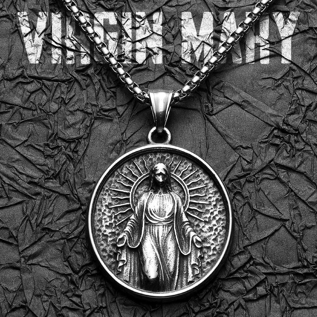 Retro Vintage Virgin Mary Christian Jesus God Pendant Necklace Chain Unisex Men Women Fashion Gothic Amulet Talisman Jewelry Party Gift
