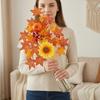 Thanksgiving Table Centerpiece Decorations Fall Artificial Maple Leaves Branch, Fake Autumn Stem with Sunflower, Berries, Plastic Foliage for