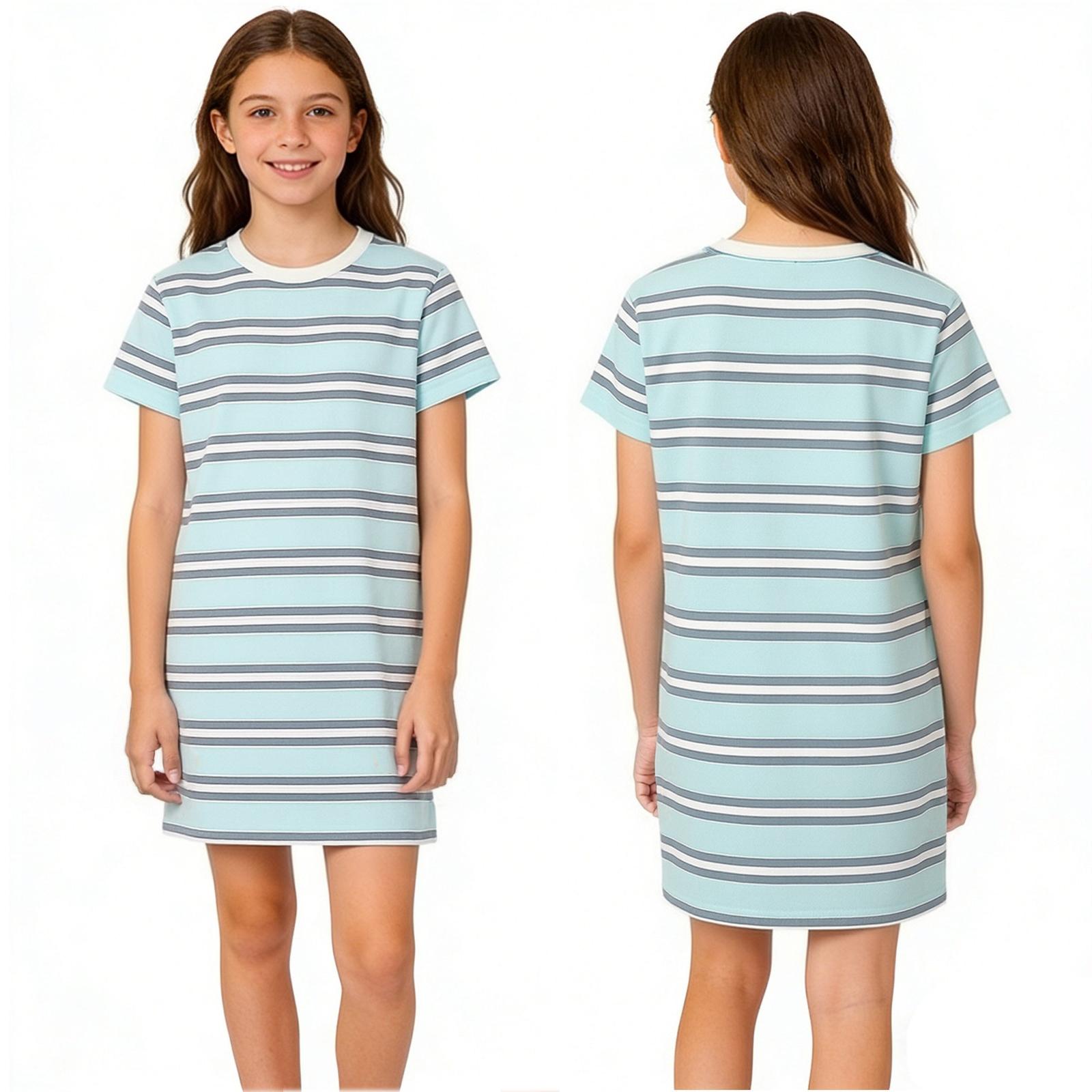 Children s Casual Dress Round Neck Fashionable Striped Short Sleeved Dress 120
