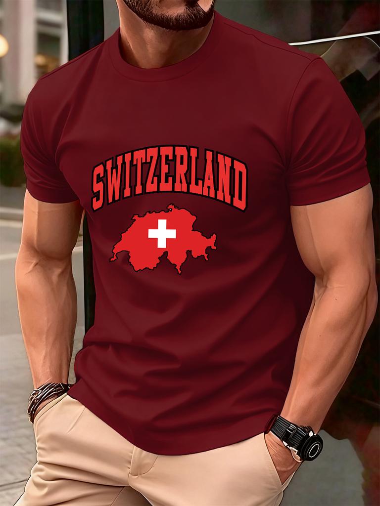 Switzerland Swiss Flag Prints Cotton TShirts Mens Summer Soft Oversized T Shirt ONeck Short Sleeve Tops Basic Male Clothes