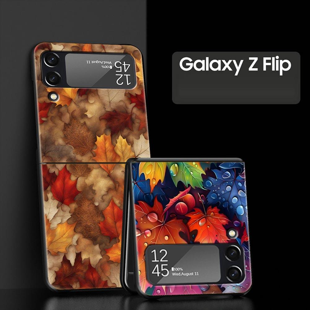 Cartoon Leaf Hard PC Phone Case For Samsung Galaxy Z Flip 7 6 5 4 Black Cover For Galaxy Z Flip 3 Foldable Shell Fundas Capa Bag