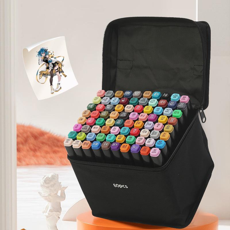 Double-Headed Children's Art Brush Marker - Alcohol Oil-Based, Black Rod, for Graffiti & Watercolor