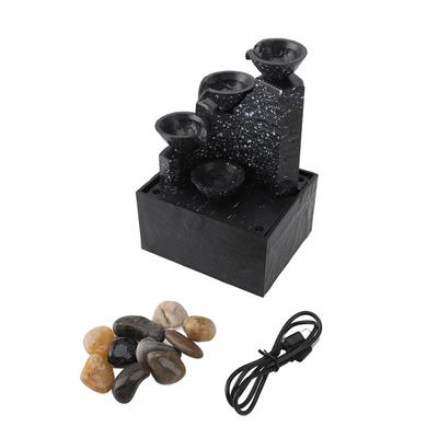 Tabletop Fountain Circulating Water Decorative USB Desk Waterfall Fountain with LED Light Stones