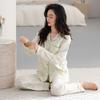 Anti-bumping point with chest pad Spring and autumn women's cardigan loungewear pure cotton long-sleeved lapel two-piece pajamas women's suit