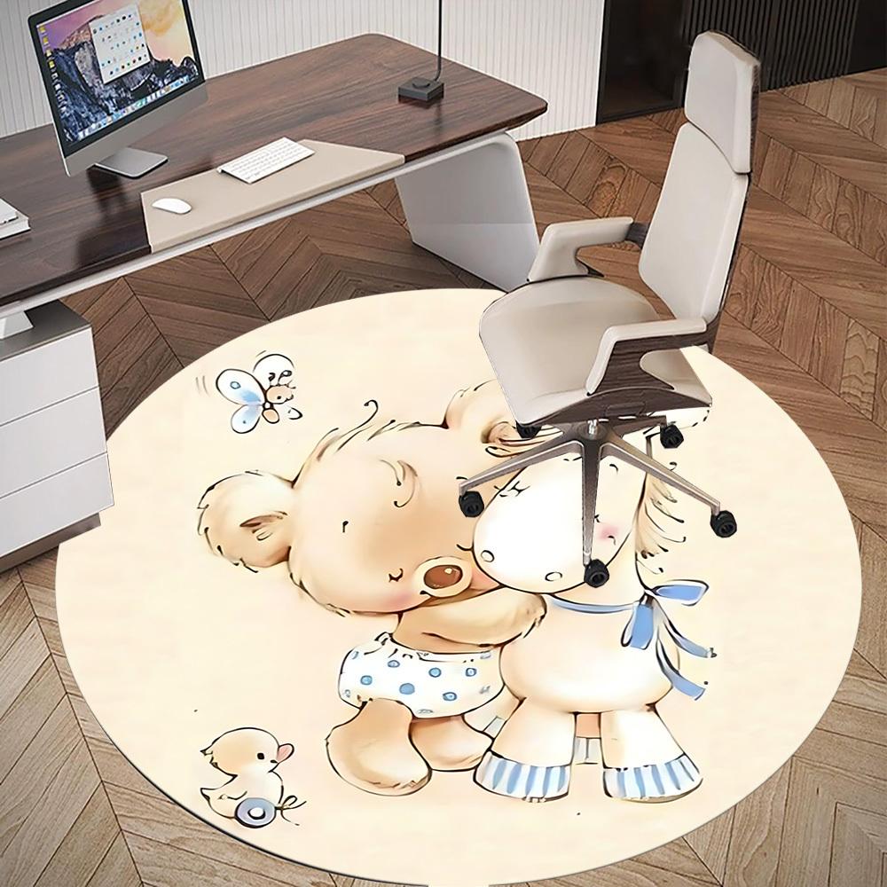1 szt. mata podłogowa okrągła z misiem i koniem, dywanik do pokoju - antypoślizgowa, mata podłogowa do biura, sypialni i wystroju wnętrz c1125169