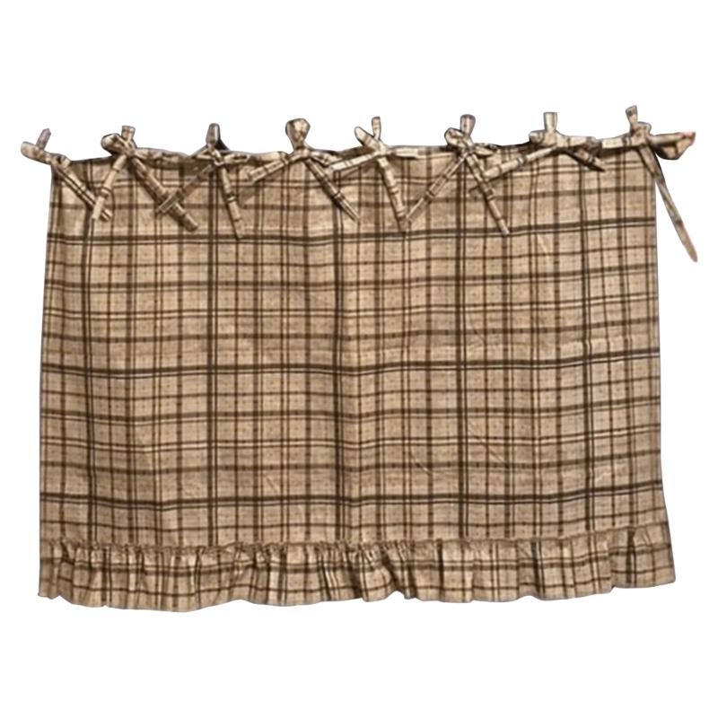 Handmade Oven Curtain With Ruffle Trim And Ribbon Ties Cabinet Dish Washer Hide Skirt Cover For Farmhouse Kitchen Decors