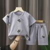 Kids Cotton Short Sleeve 2Pcs Set, Summer Shoulder Snap T-shirt & Shorts for Toddler Boys Girls