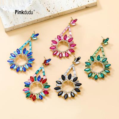 Pinkdudu Fashion Trend Color Diamond  Drop Earrings Women Exaggerated Round Flower Dangle Earrings Party For Party PD2162