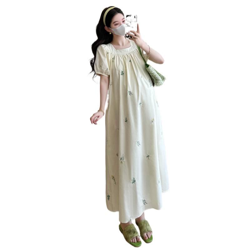 Summer 2026 Korean Fashion Embroidered Maternity Dress - Sweet, Trendy, Age-Reducing Style