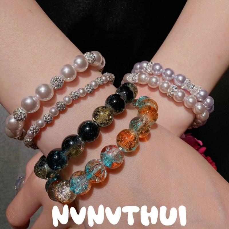 Elegant Pearl Cubic Zirconia Bracelet With Pink Purple Rose Tone Geometric Beaded Design New Chinese Style Hand Jewelry