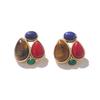 Medieval vintage Russian gold earrings turquoise temperament retro niche silver needle French stud earrings tiger eye ears