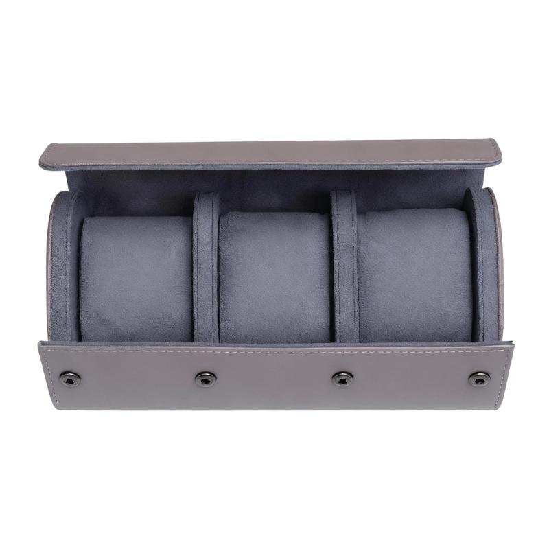 Compact Travel Friendly Watch Box Featuring Protective Flocking Compartments Waterproof Watch Organizers Leather Texture