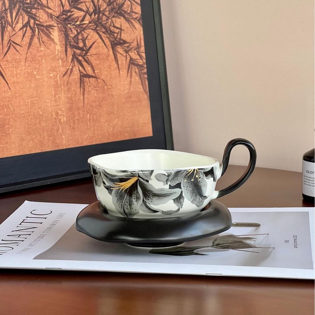 Hanging Ear Coffee Cup Saucer Mochu Orchid Medieval Ink Wind Cup Light Luxury High Sense Home Office Cup