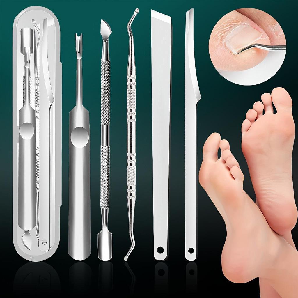 Stainless Steel Manicure & Pedicure Tool Set: Pusher, Blackhead Needle, Nail Cleaner & File