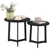 Modernes Kaffeetisch-Set aus 2 Teilen, Metallrahmen, MDF, rundes Design, stapelbar, Schwarz