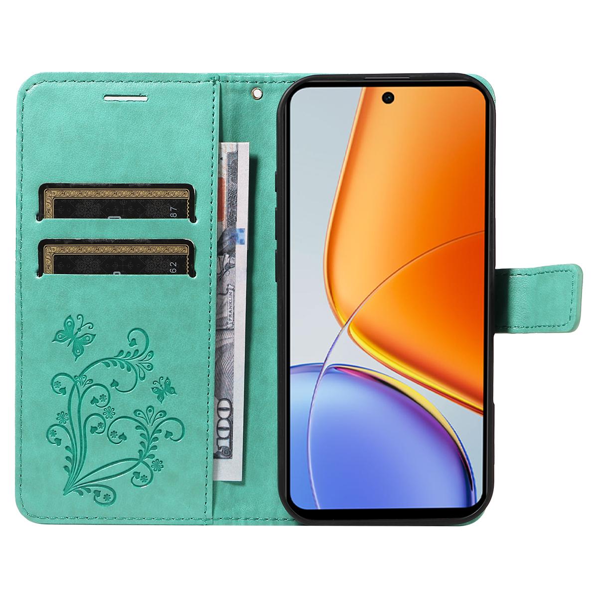 

For vivo Y39 5G Wallet Case Floral Butterfly Imprinted Leather Phone Cover Stand Green