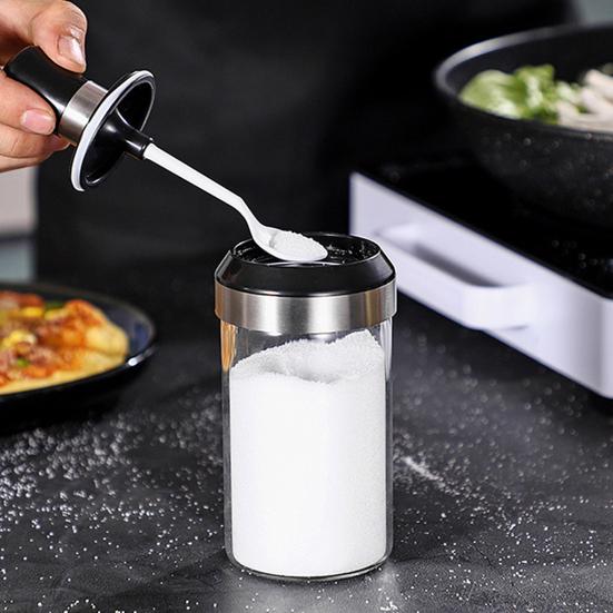 Spice Jar with Spoon 250ml Glass Condiment Bottle Kitchen Seasoning Jar for Salt Sugar Leak-Proof Condiment Container with Lid