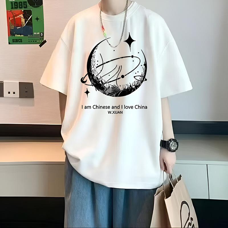 Herren Kurzarm T-Shirt mit heißen Strasssteinen aus Glanzbaumwolle Übergröße Lockere Passform Stilvolles Oberteil für bequemes Tragen