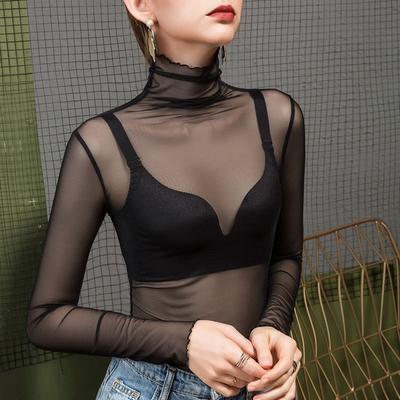 Women's Black Mesh Bottom Bodysuit Sexy Tops for Women