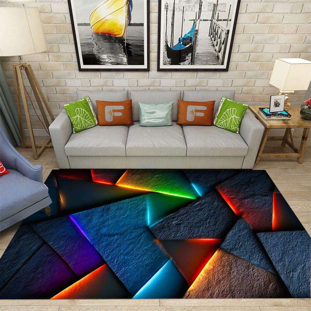 Visual Three-dimensional Carpet Luminous Geometric Pattern Living Room Rug Winter Warm Non Slip Floor Mat Home Decoration
