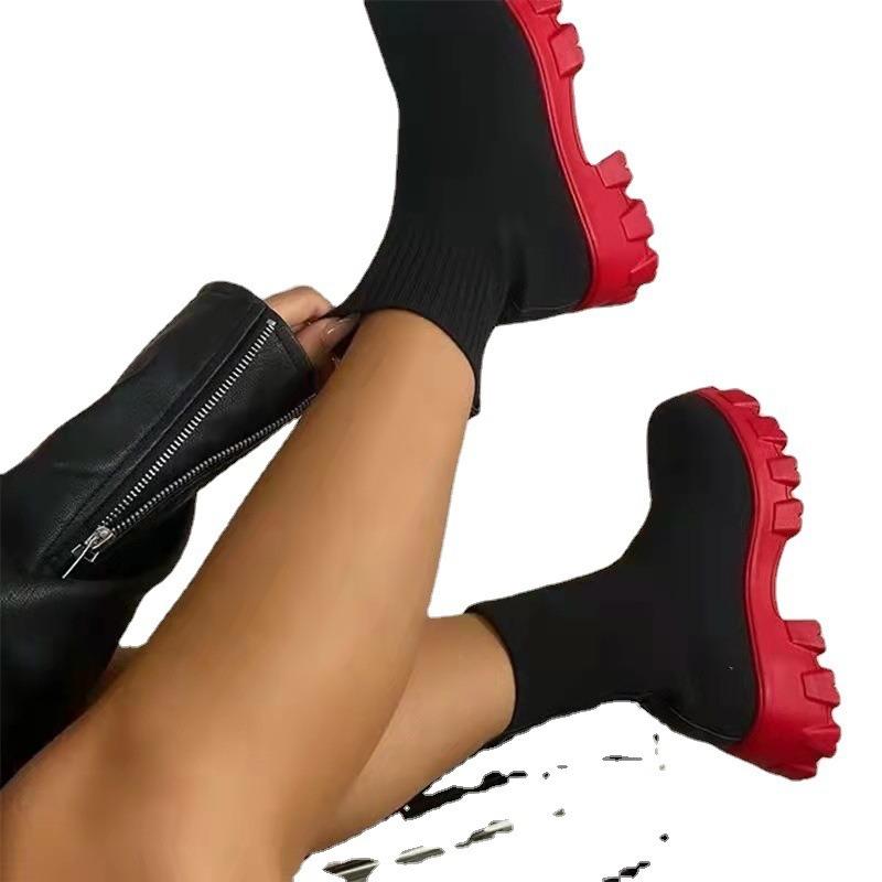 New large-size women's shoes fly-woven sports short boots women's autumn and winter women's boots large-size one-pedal socks