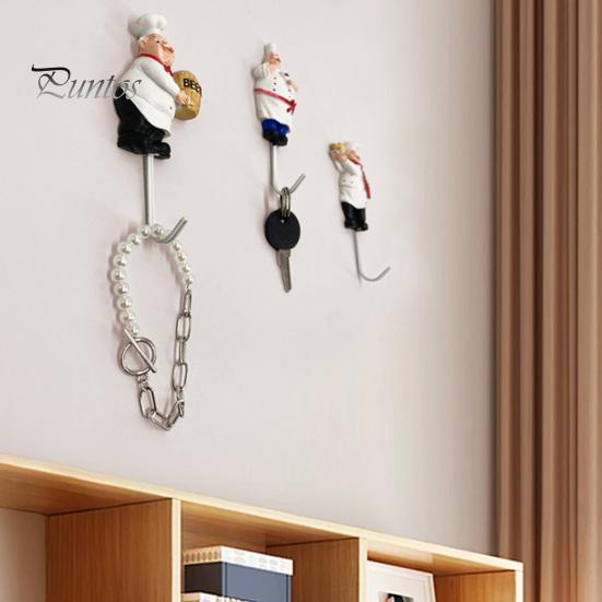 Wall Mounted Hooks for Shopping Bags Chef Style Sticky Hook, Resin Kitchen Organizer, Funny Decor Accessories Adhesive Decorative Hook Spatulas