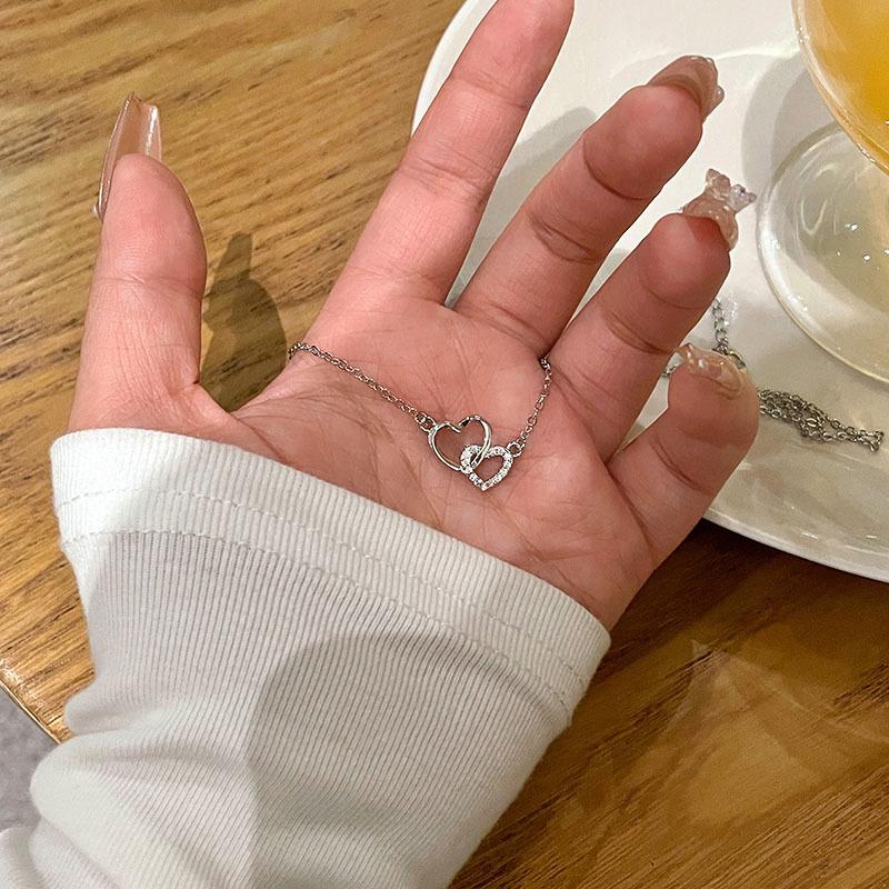 2026 Doppler Ring Herz Zirkon Halskette - Elegante Leichte Luxus Schlüsselbein Kette für Damen
