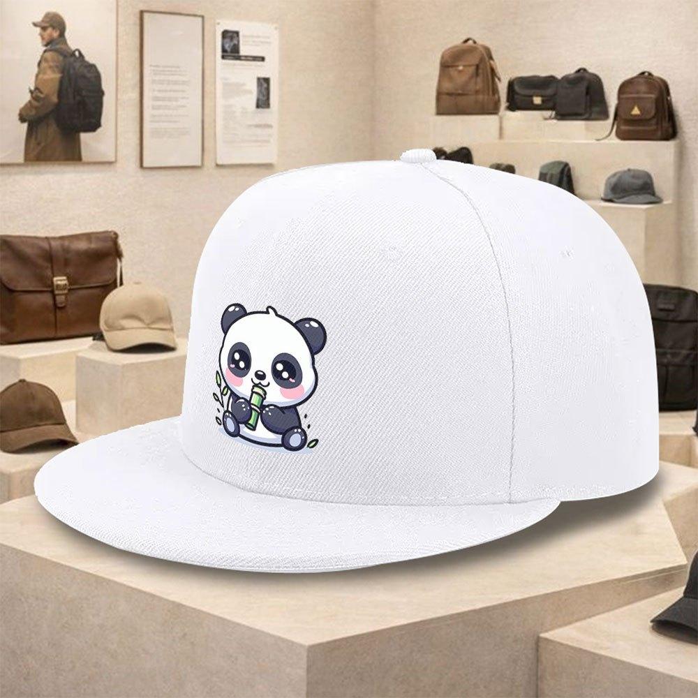 Cute Cartoon Panda Eating Bamboo Polyester Baseball Cap Unisex Flat Brim Hip Hop Street Style Hat