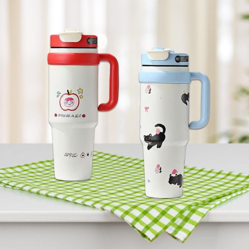 Double Walled Insulated Travel Mugs Oversized Sip Tube Spill Resistant Cap Wide Mouths Design Easy Cleaning