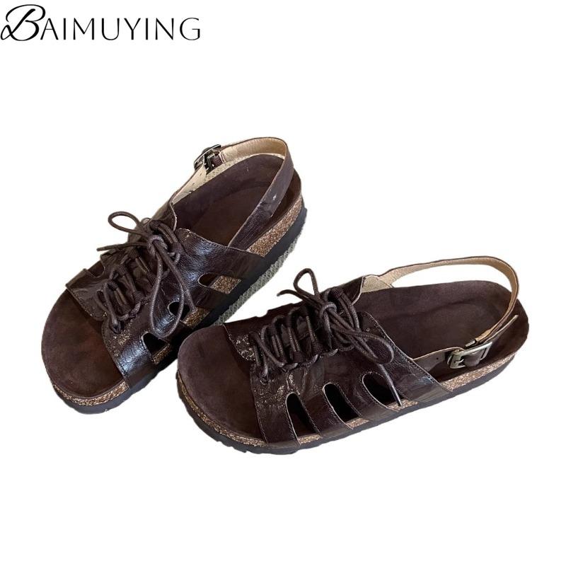 Fashion Flats Platform Women Sandals New Fashion Summer Shoes Casual Open Toe Slippers 2025 Designer Lace Up Roman Shoes Woman Sandalias