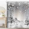 JAWO Winter Christmas Shower Curtain, Cute Snowman Snowflake Scene Shower Curtains for Bathroom, Pine Tree Covered Snow Fabric Bath Curtains Set with