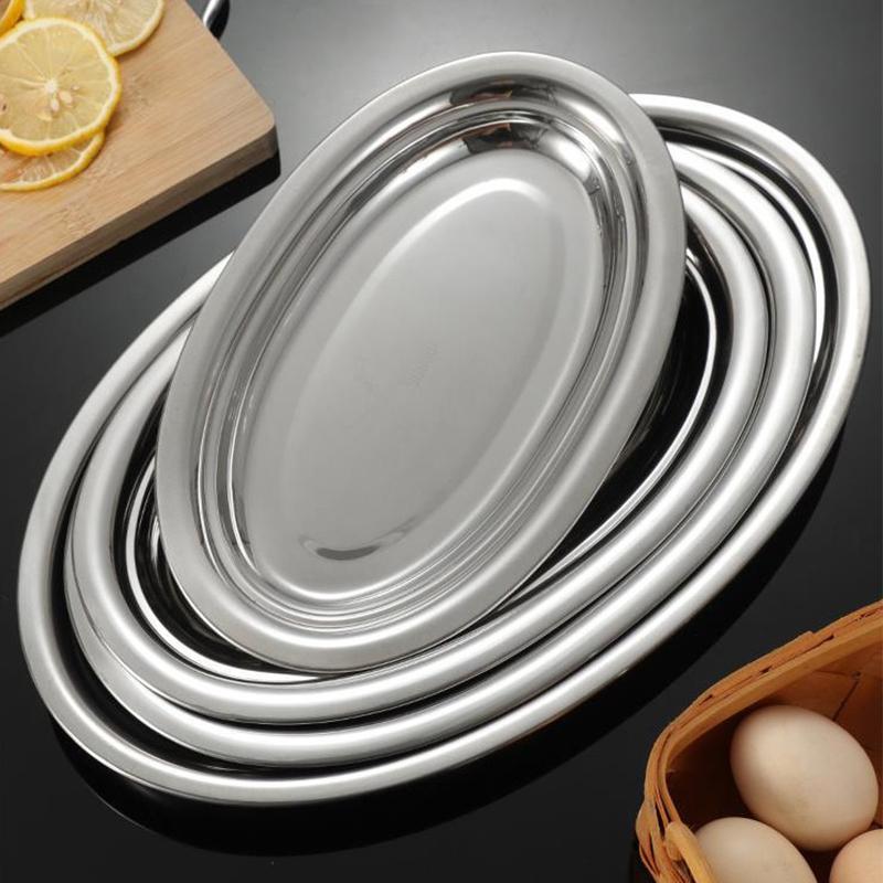Talíř Servírovací Ocel Nerezový Podnos Talíře Podnos Oválný Talíř na Ryby Večeře Kovový Dezert Jídlo Sushi Svačina Paření Ovoce Podnosy