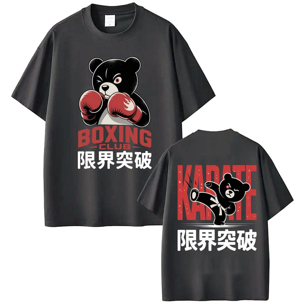 Funny Boxing Club Karate Bear Graphic T Shirts Fashion Vintage Harajuku Short Sleeve Oversized Cotton Casual T-shirt