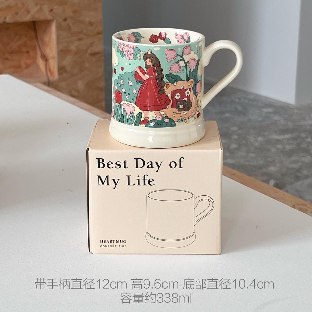 French Girl Heart Water Cup Girls Office Ceramic Couple High Value High Sense Coffee Cup