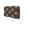 Inden-ya Inden Large Capacity Card Case, Deer Leather, Black with Pink Cosmos Pattern, 2501-51-175, Gusseted Pocket x 1, Pockets x 2, Made in Japan