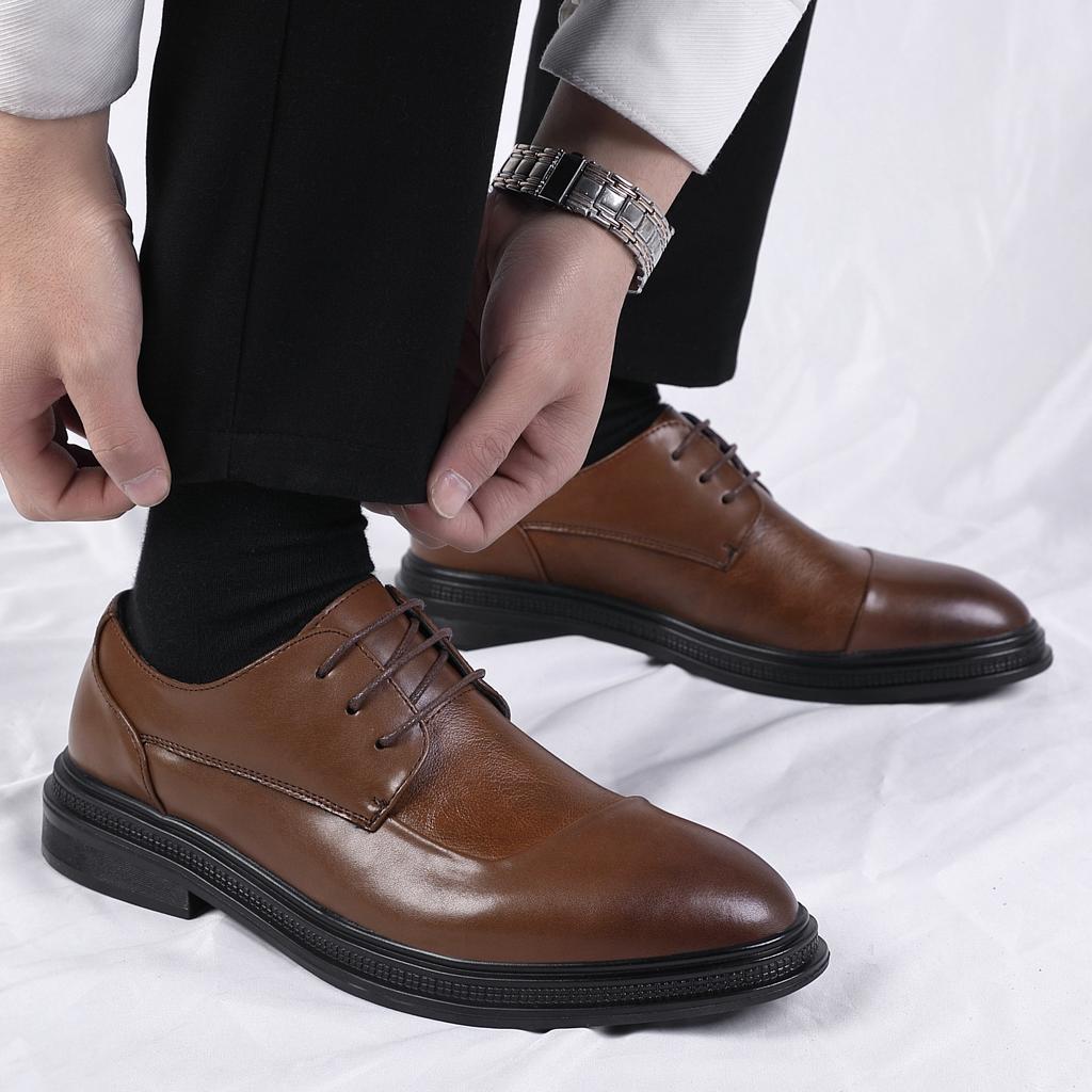 Casual Leather Shoes Men's Business Dress High Sense Men's Spring and Autumn Breathable Leather Suit British Style Groom Wedding Shoes